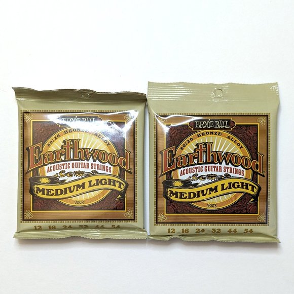 2-Pack Medium Light Earthwood 80/20 Bronze Acoustic Guitar Strings 12-54 Gauge - Picture 1 of 2